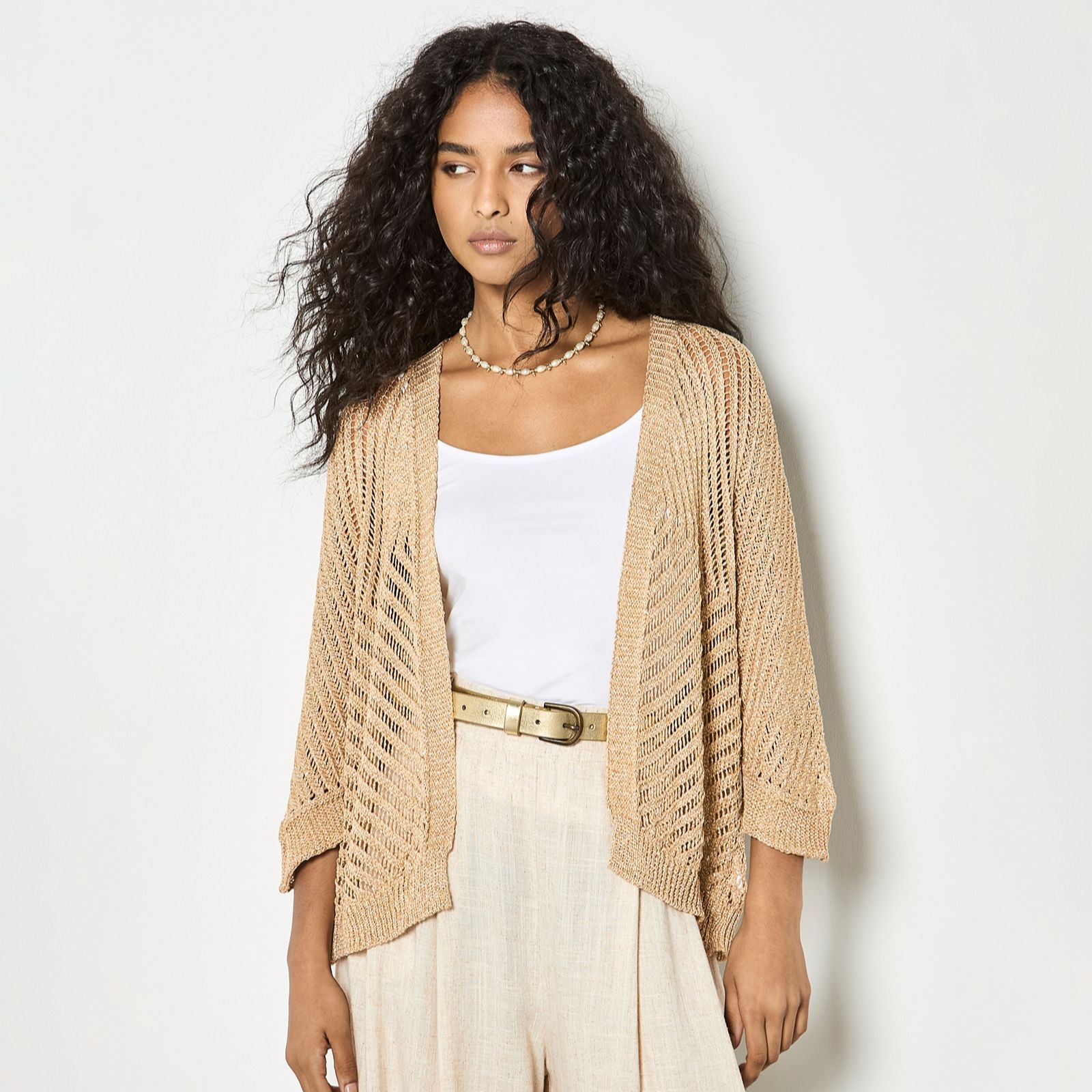 Apricot Gold Knitted Open Cardigan