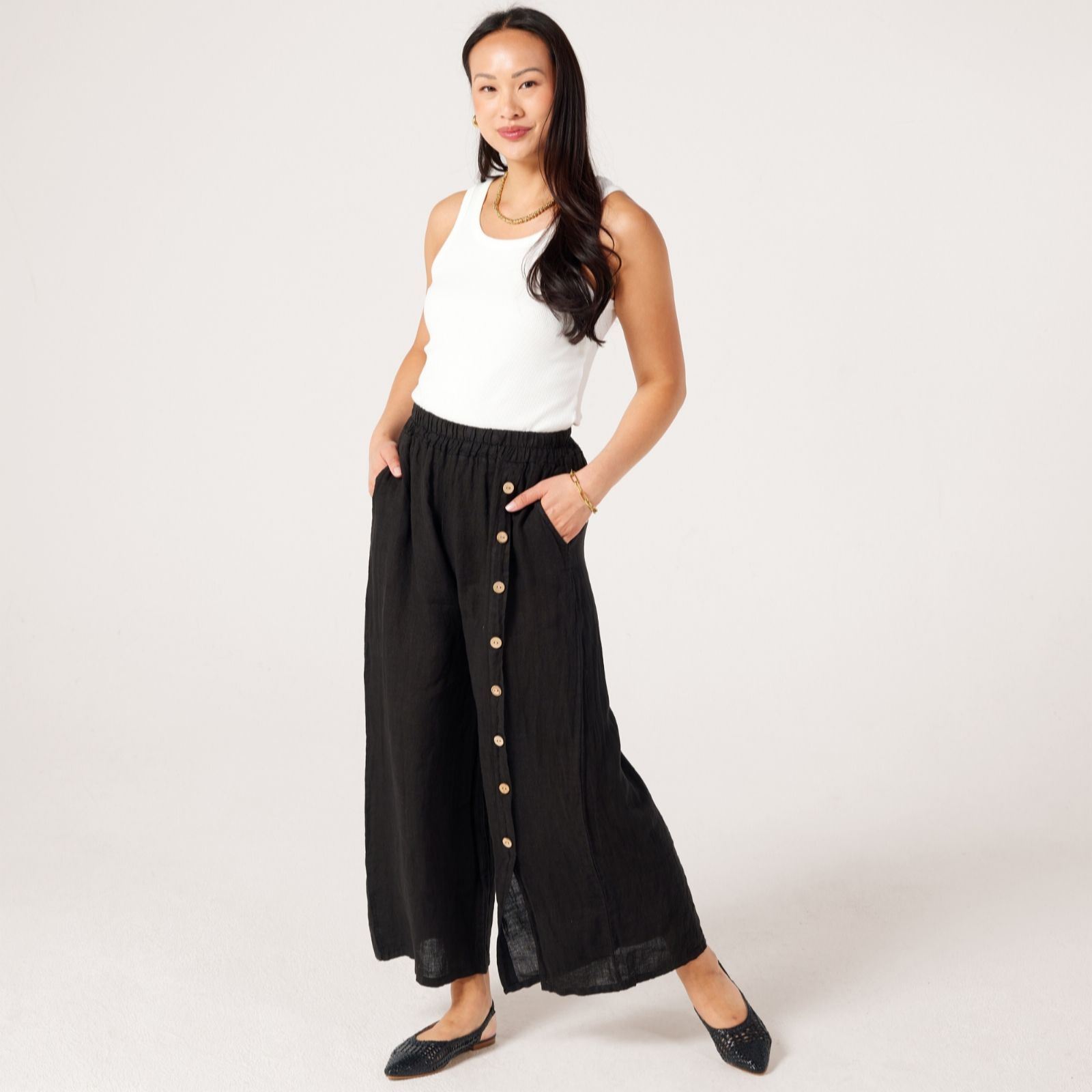 Izabel London Linen Button Detail Trouser