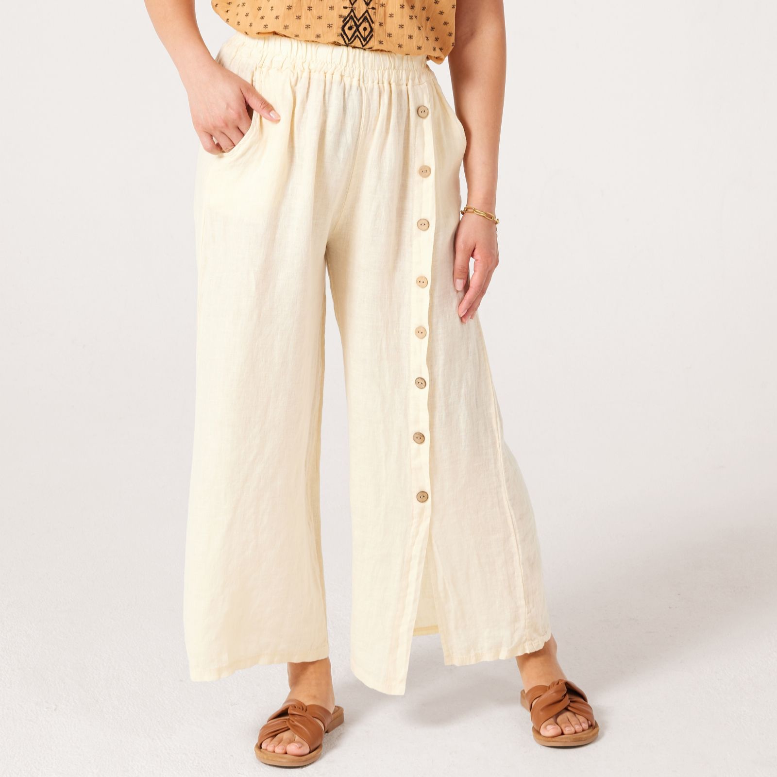 Izabel London Linen Button Detail Trouser
