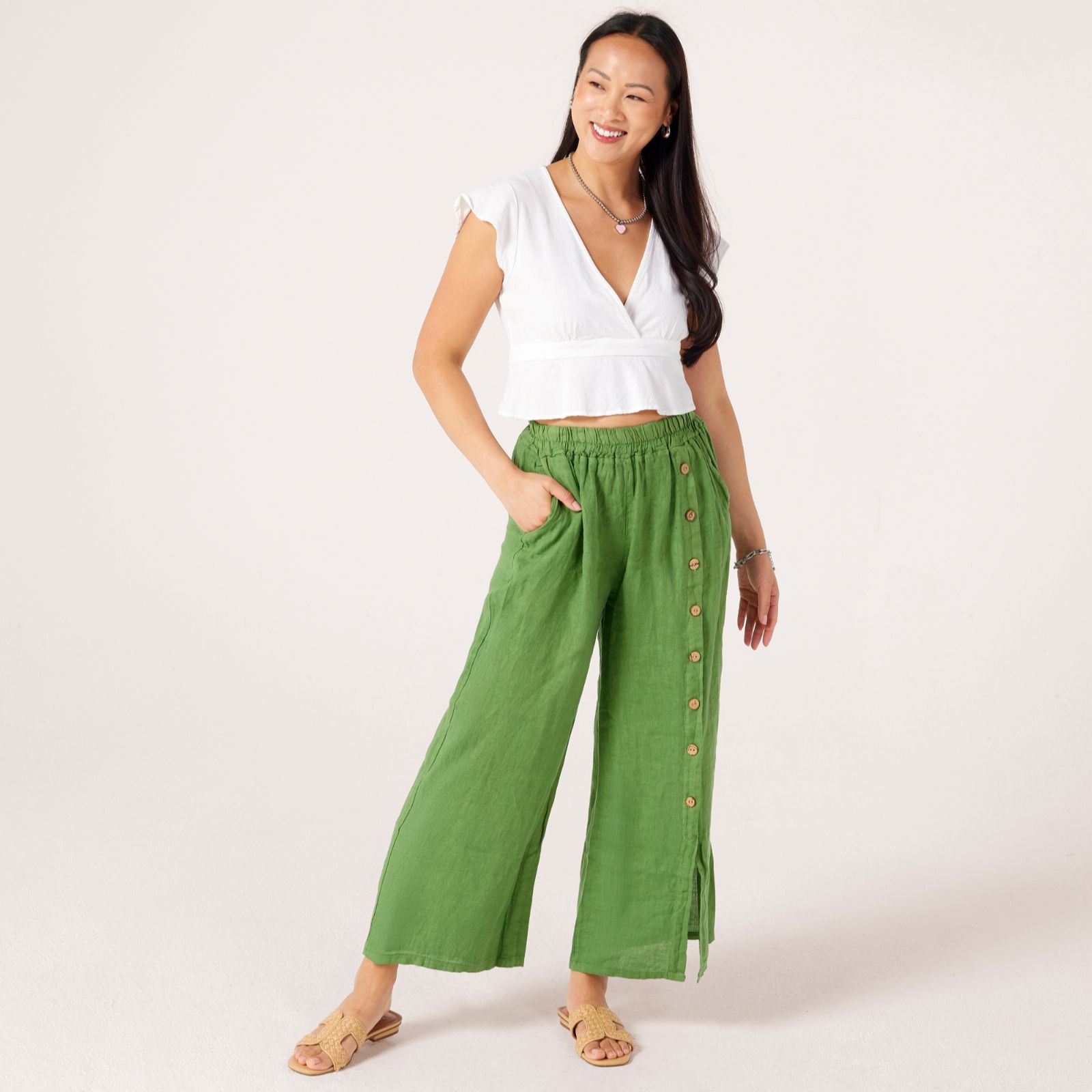 Izabel London Linen Button Detail Trouser