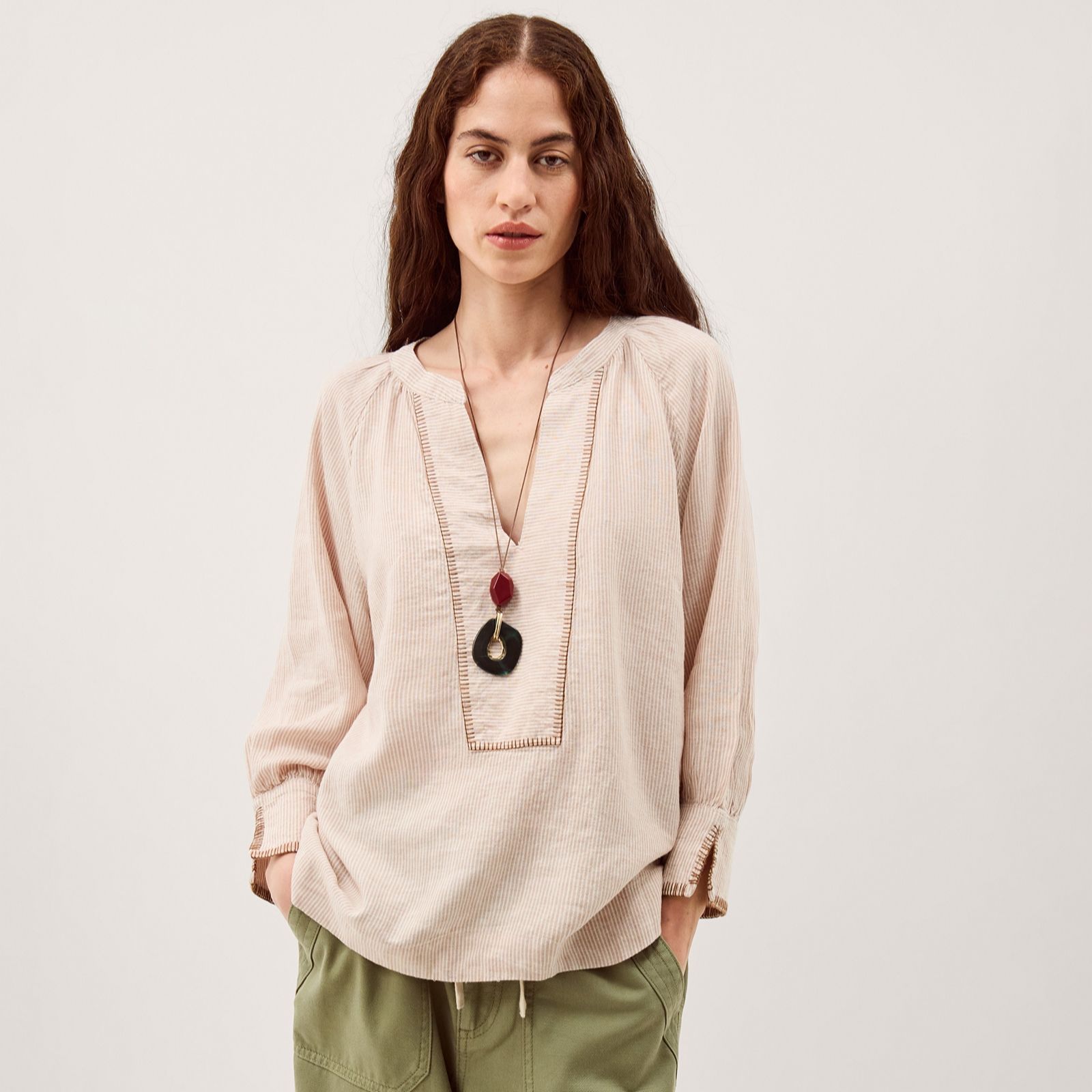 Monsoon Frida Stripe Linen Blend Top