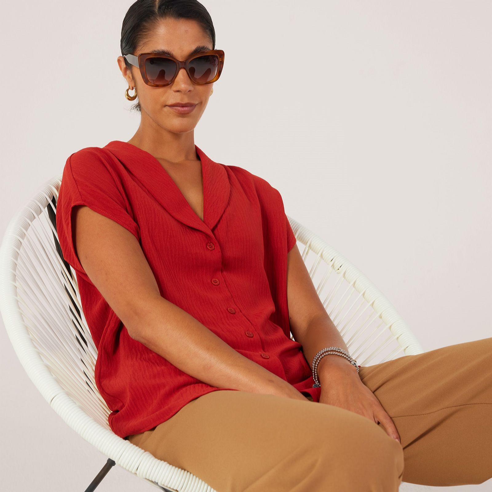 Kim & Co Crinkle Poplin Short Dolman Sleeve Shawl Collar Shirt
