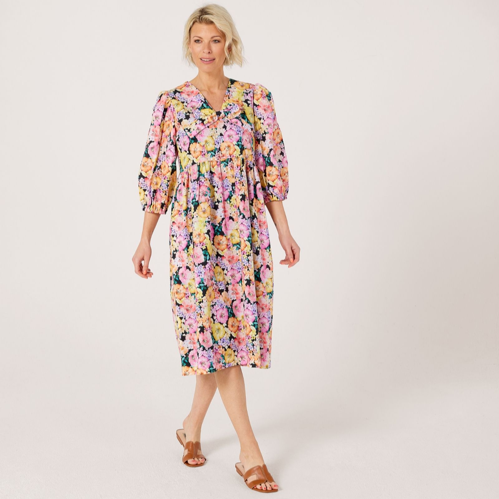 Helene Berman 100% Cotton Floral Print Bow Dress