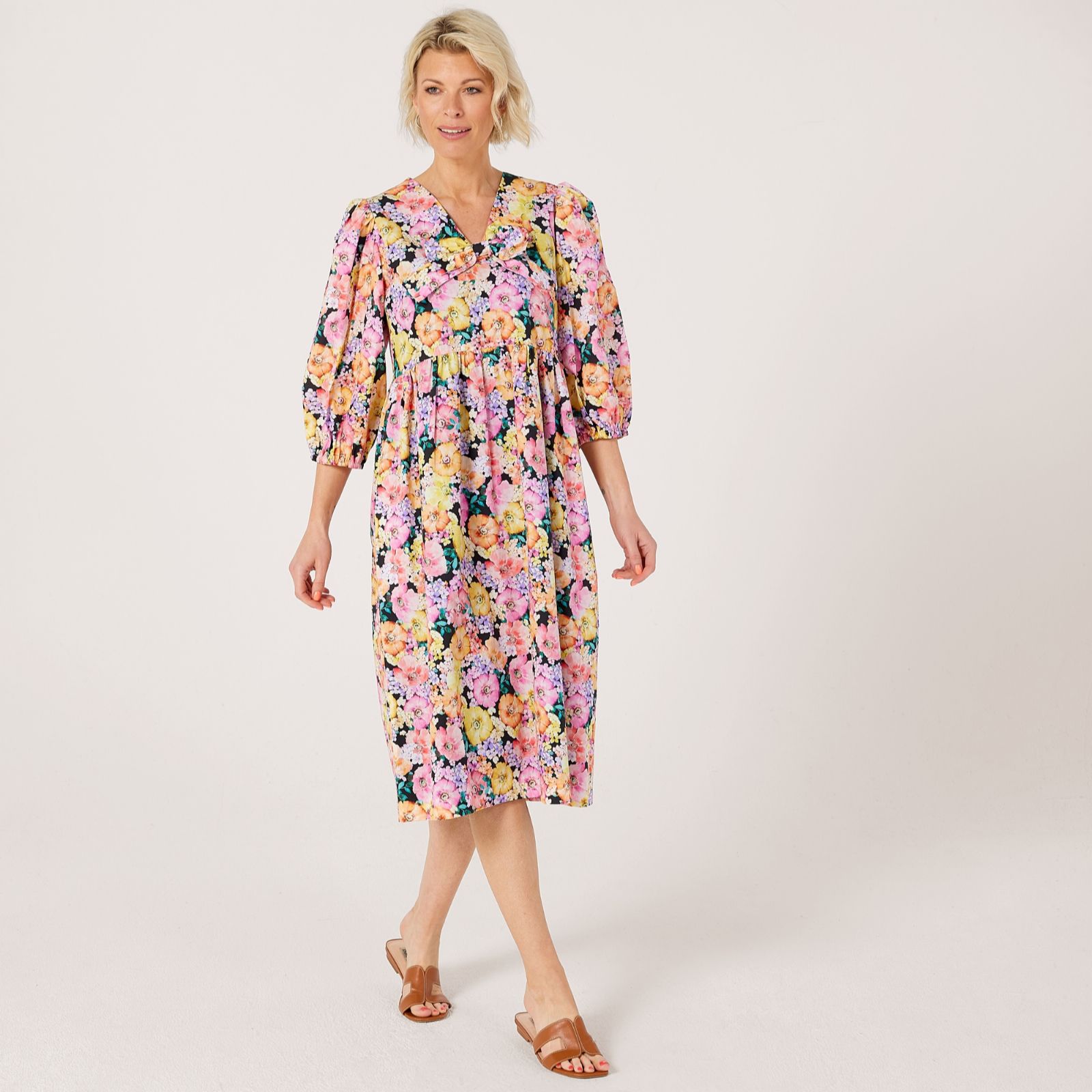 Helene Berman 100% Cotton Floral Print Bow Dress