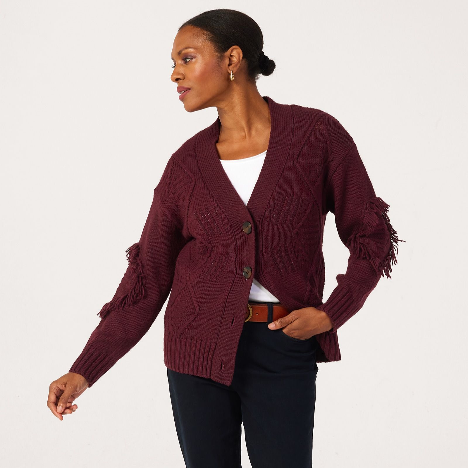 Ruth Langsford Cable And Fringed Cardigan