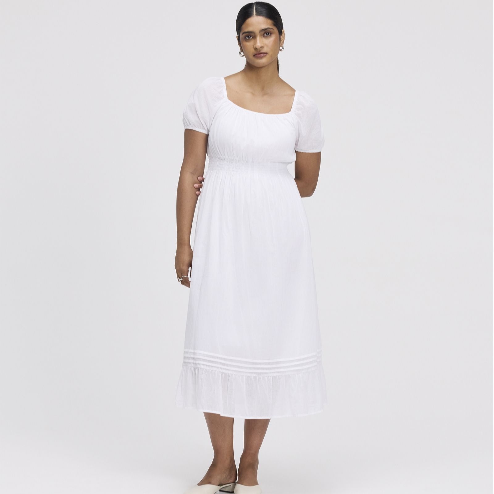 Finery London Mandy 100% Cotton Voile Puff Sleeve Dress Petite