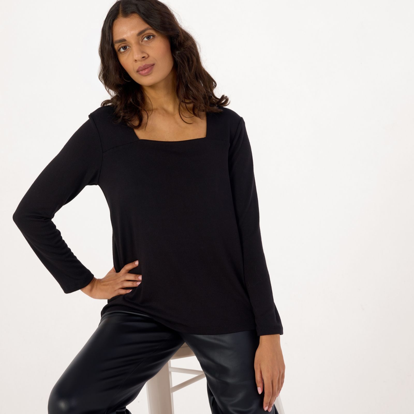 Kim & Co Fine Sweater Knit Square Neckline Top