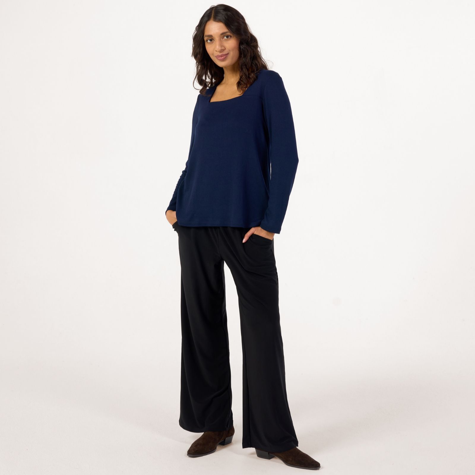 Kim & Co Fine Sweater Knit Square Neckline Top