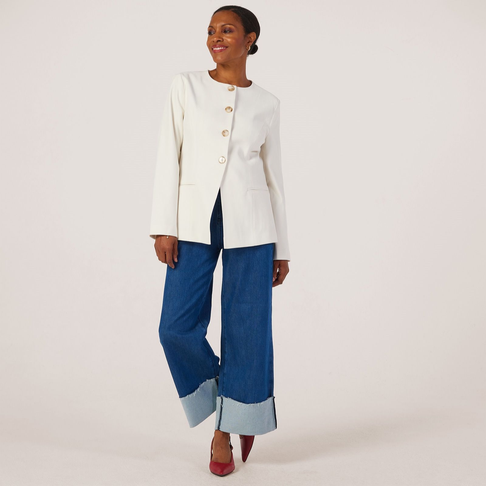 Helene Berman Fit and Flare Collarless Jacket