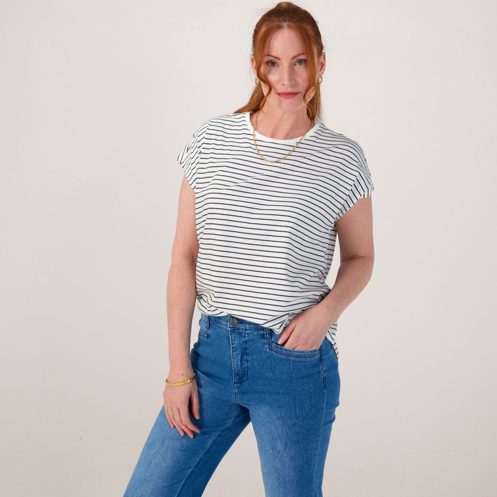 Wynne Layers Striped Cotton T-shirt - QVC UK