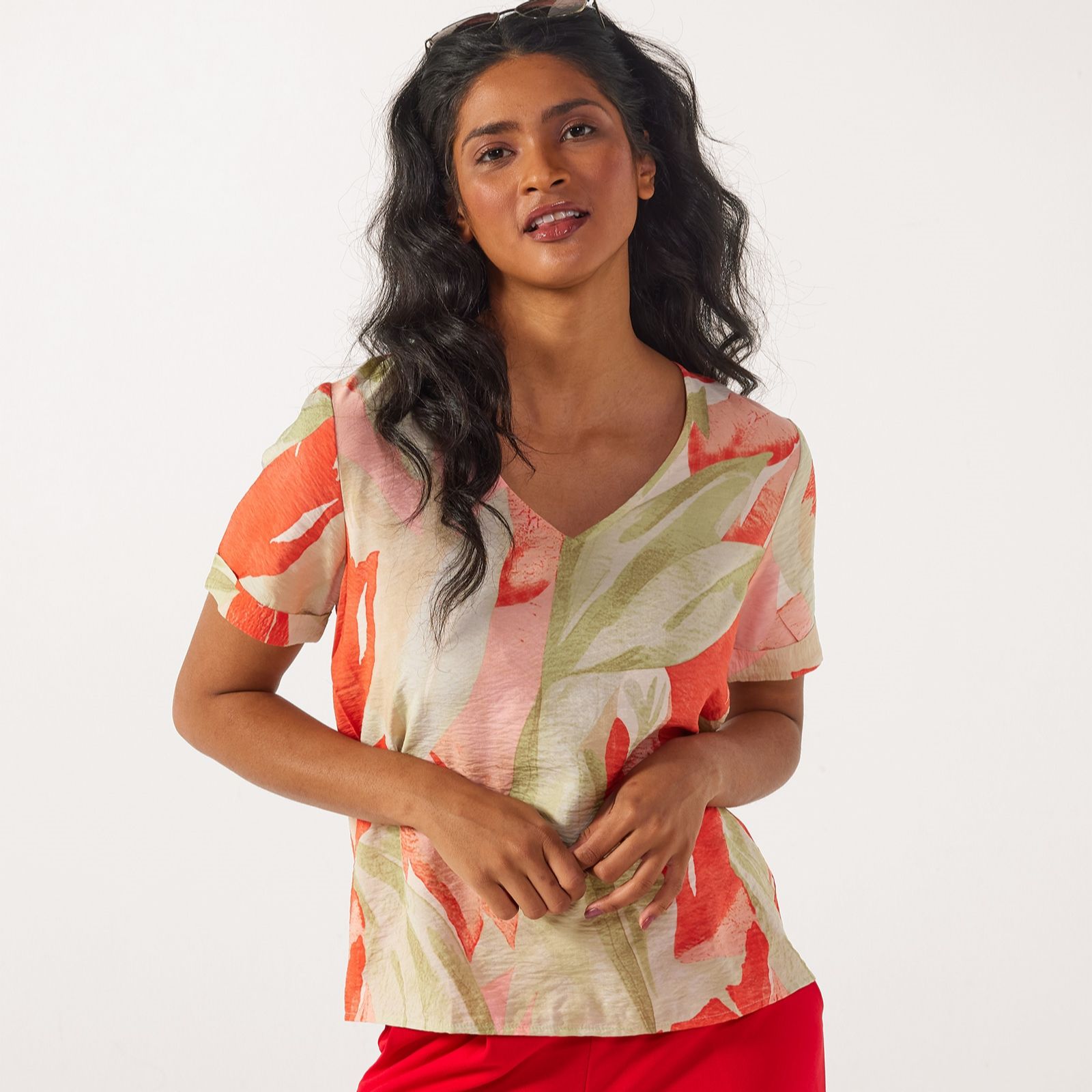 JDY Camille V Neck Printed Top