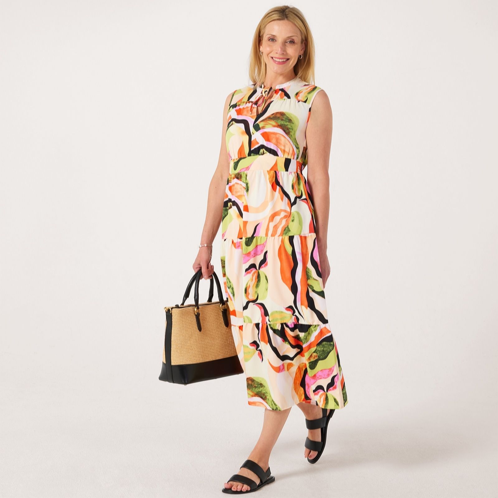 Only Nova Printed Sleeveless Tiered Dress
