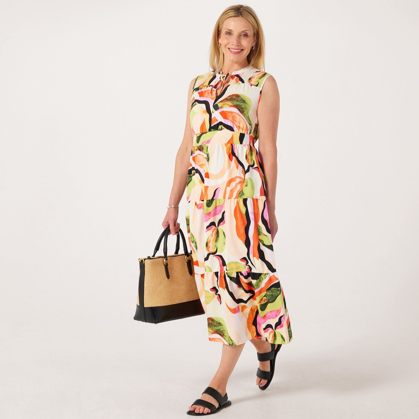 Only Nova Printed Sleeveless Tiered Dress