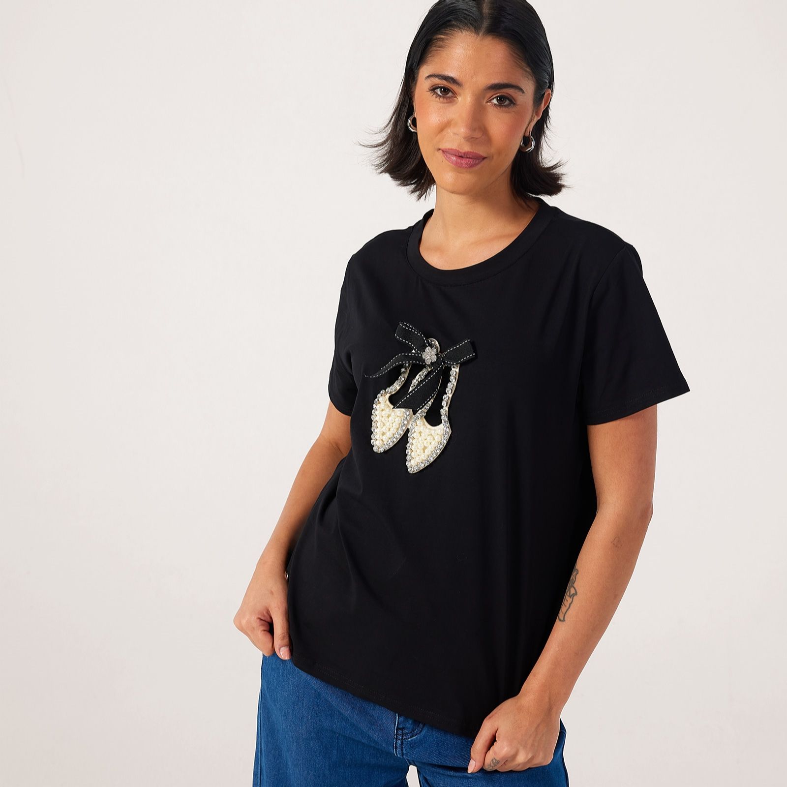 Malissa J Bow Shoes Embellished Short Sleeve Tee