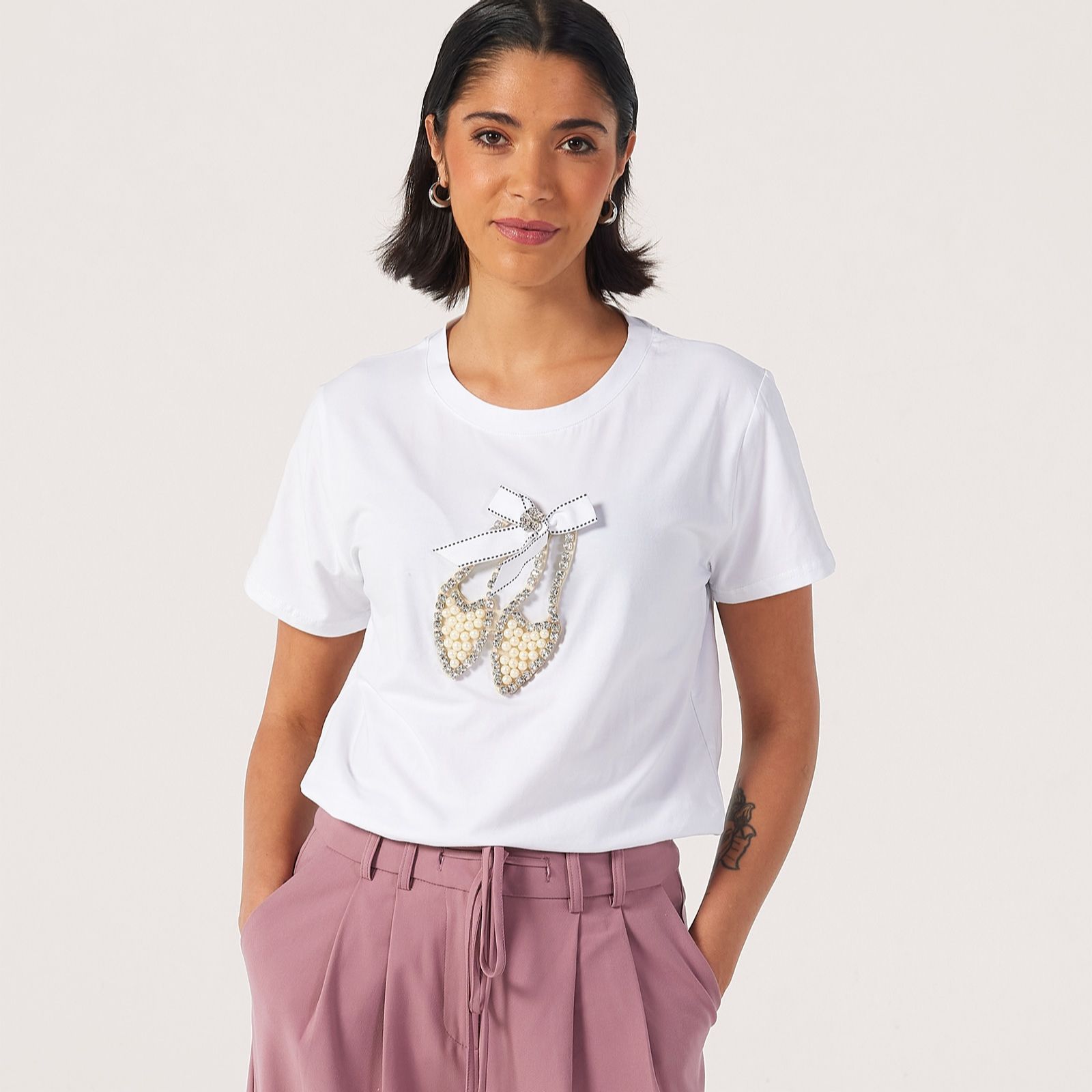 Malissa J Bow Shoes Embellished Short Sleeve Tee