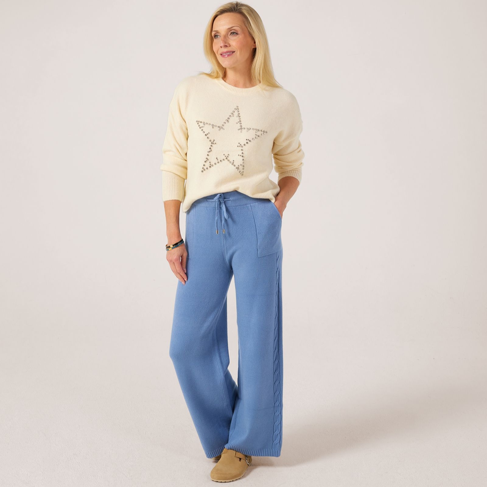 Malissa J Cable Knit Side Straight Trousers