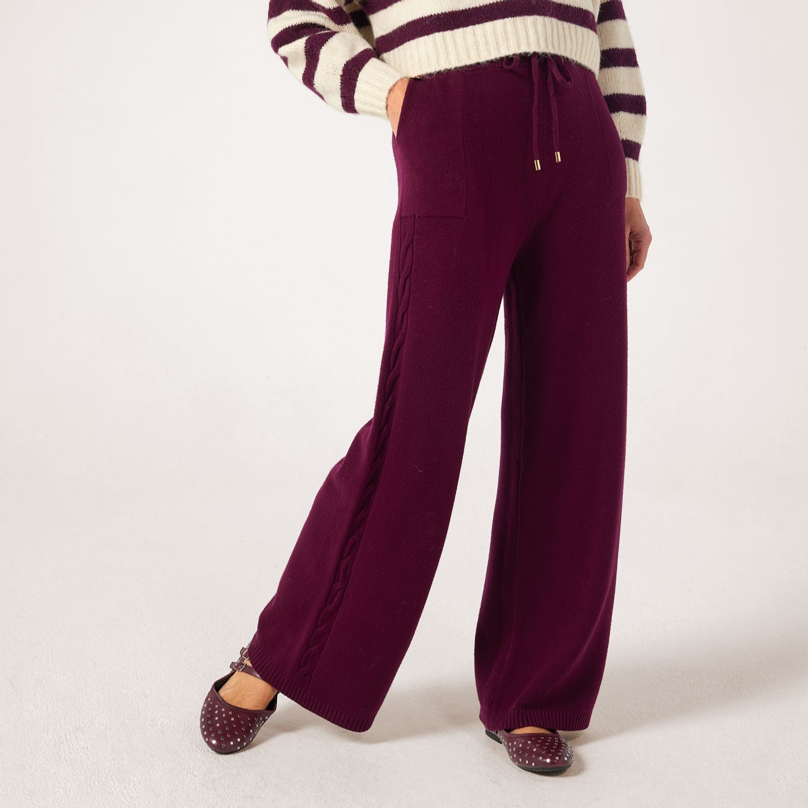 Malissa J Cable Knit Side Straight Trousers
