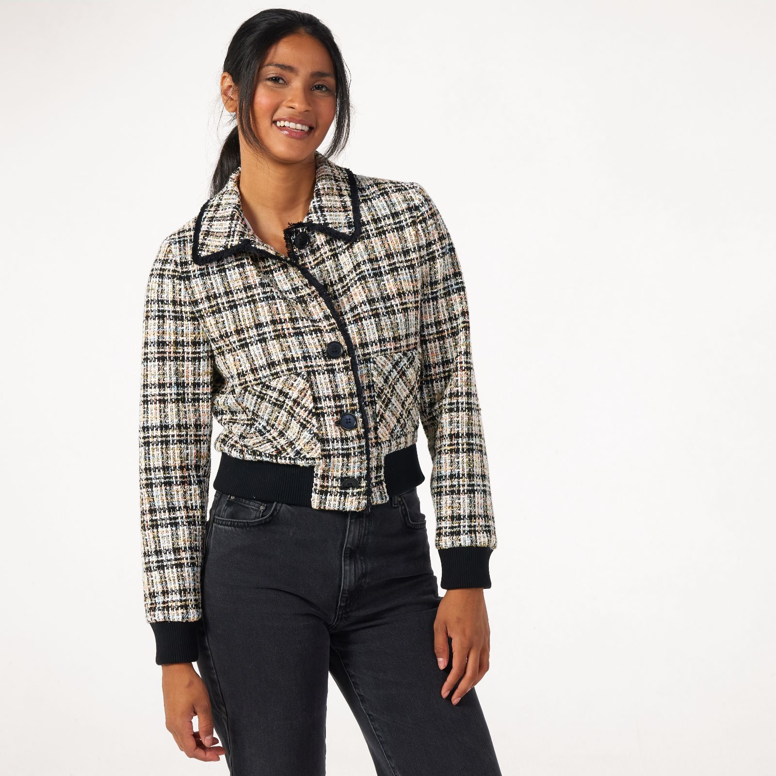 Helene Berman Cropped Tweed Bomber Jacket