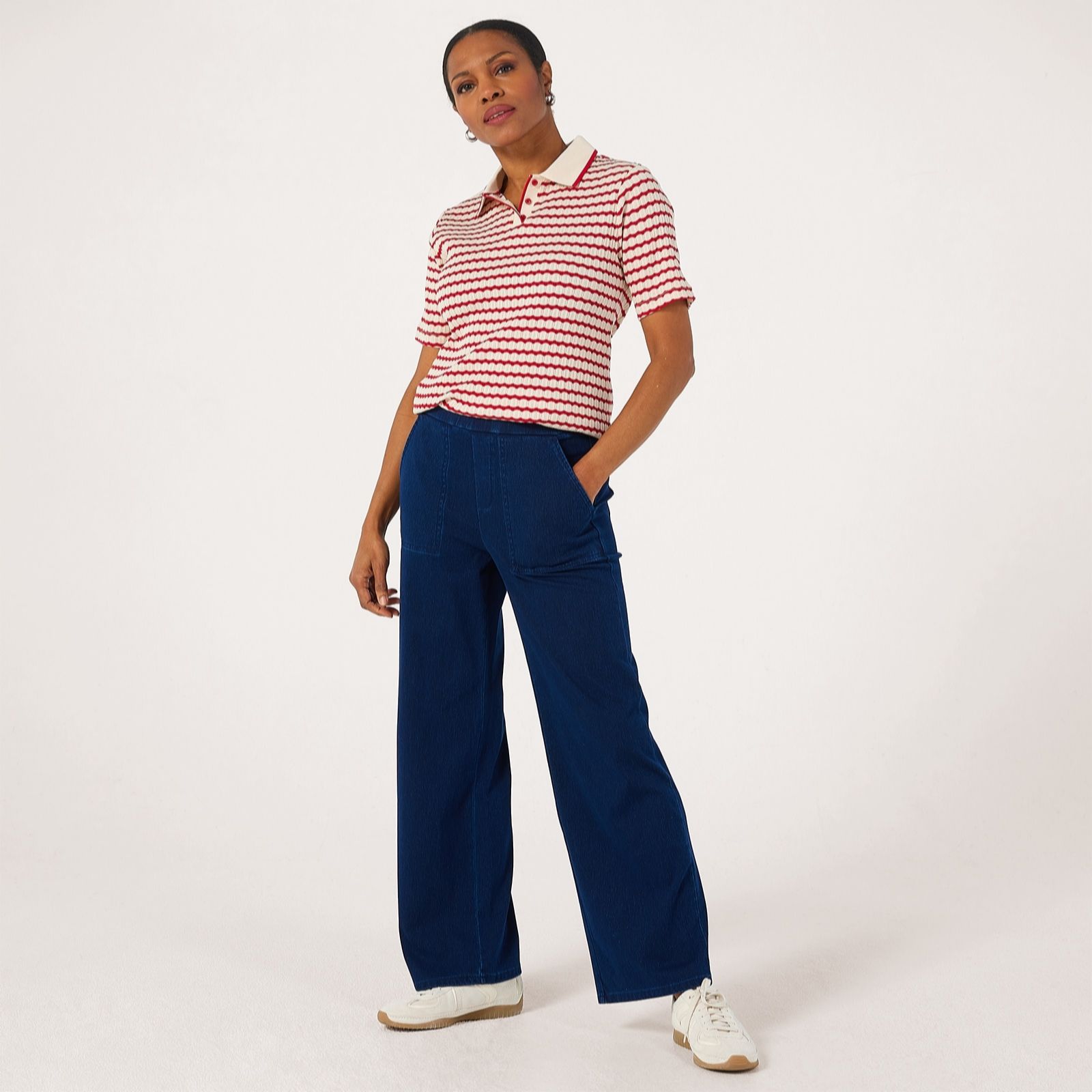  Denim & Co. Comfy Knit Denim Wide Leg Trouser Standard