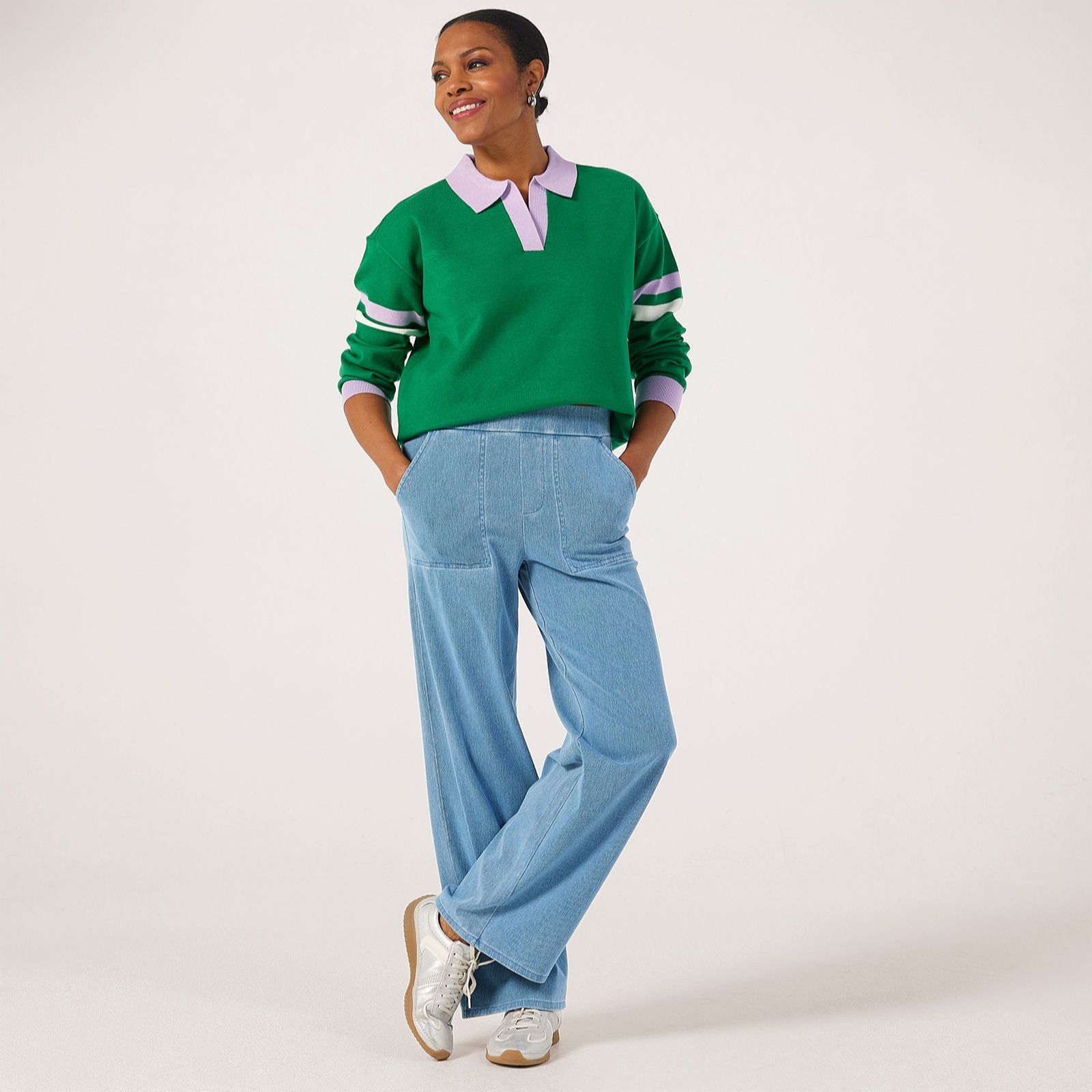 Denim & Co. Comfy Knit Denim Wide Leg Trouser Standard