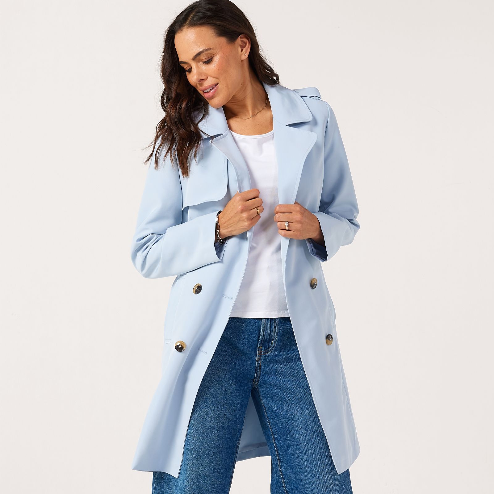 Sosandar Double-Breasted Trench Coat with Pockets