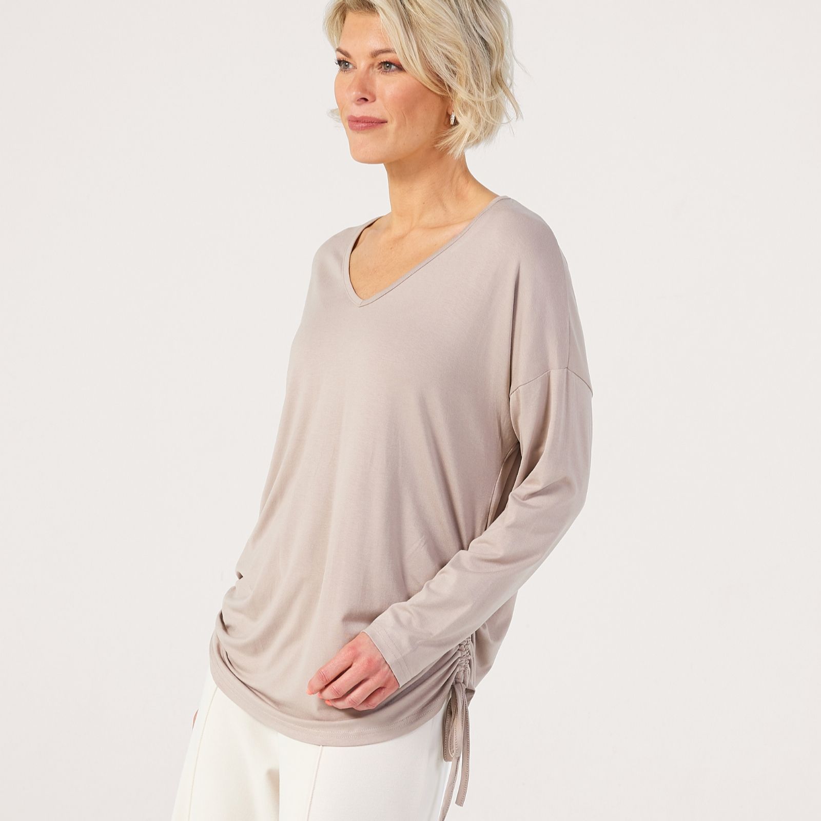 Frank Usher V-Neck Top With Rushing Side Tie