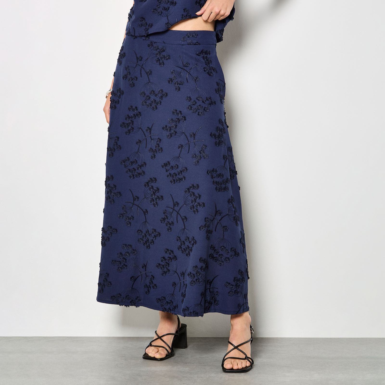 Apricot Dandelion Embroidered Linen Blend Skirt