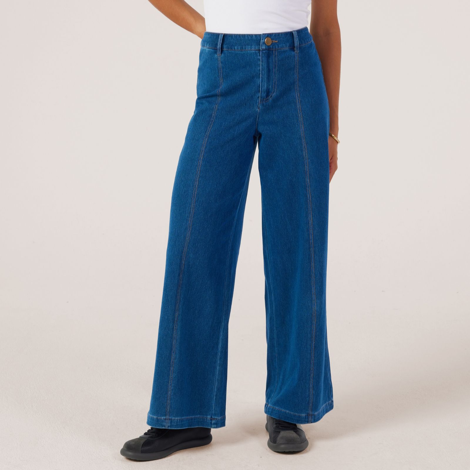 Denim & Co. Comfy Knit Denim Contrast Stitch Trouser Petite