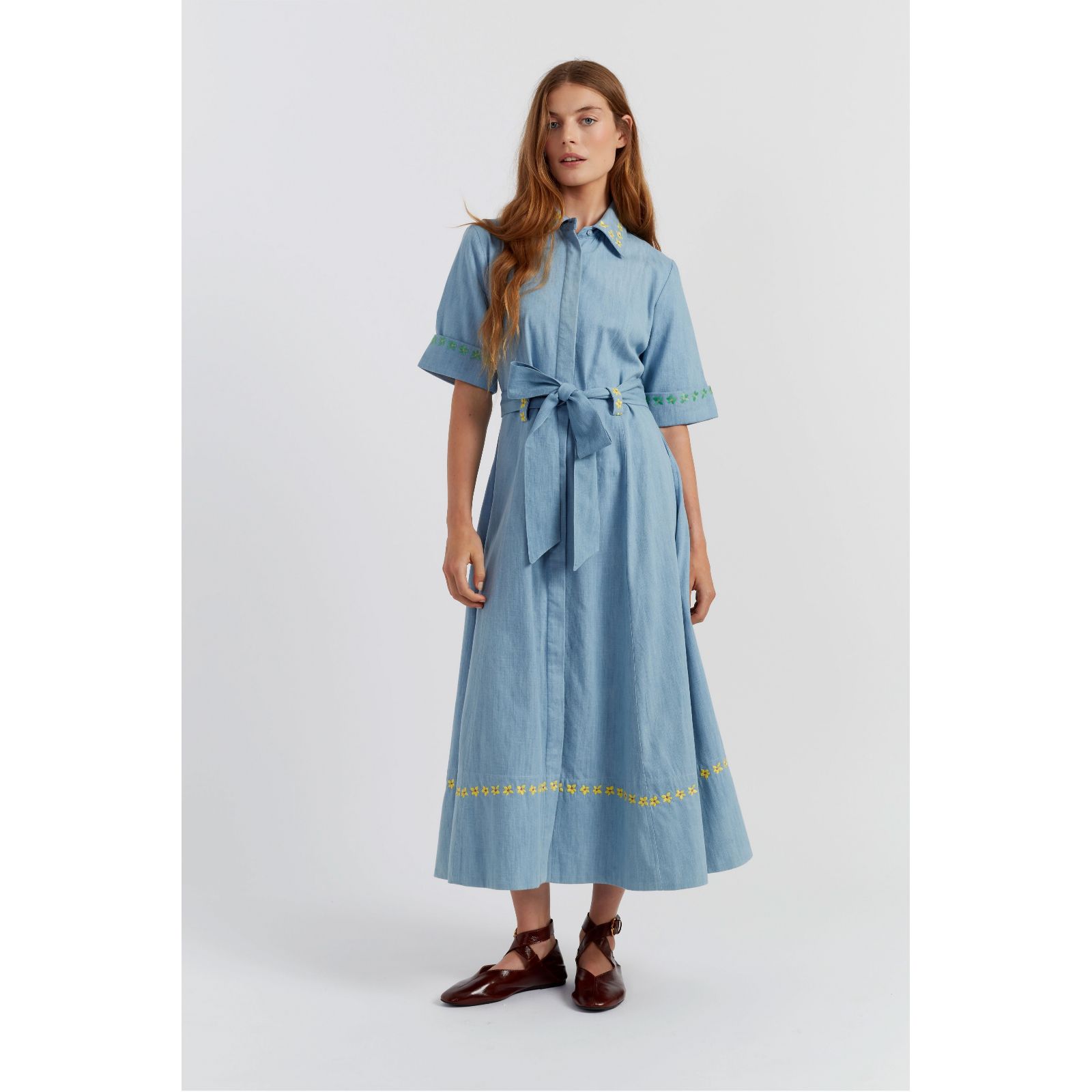 Chinti & Parker 100% Cotton Denim Chambray Buttercup Shirt Dress