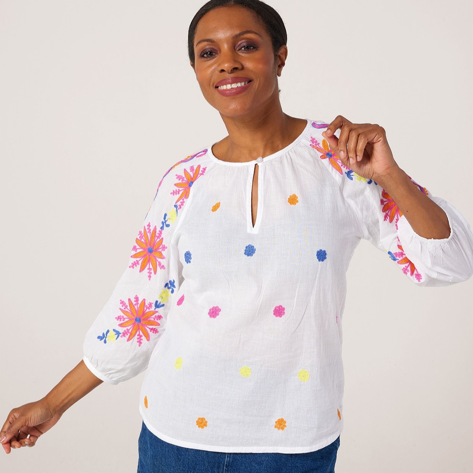Handprint Dream Fiesta Embroidered Top