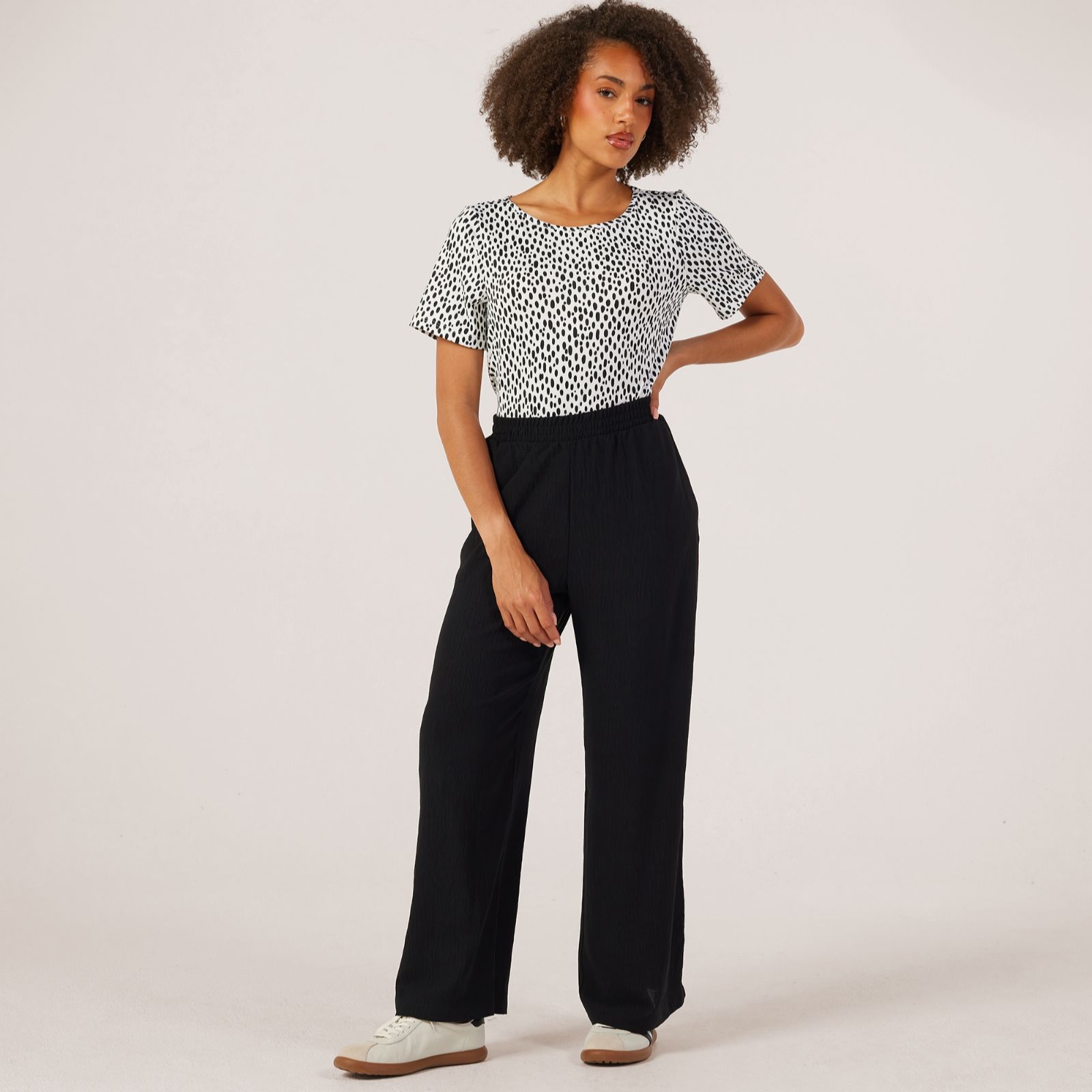 Kim & Co Crinkle Poplin Wide Leg Leah Standard Trousers with Pockets