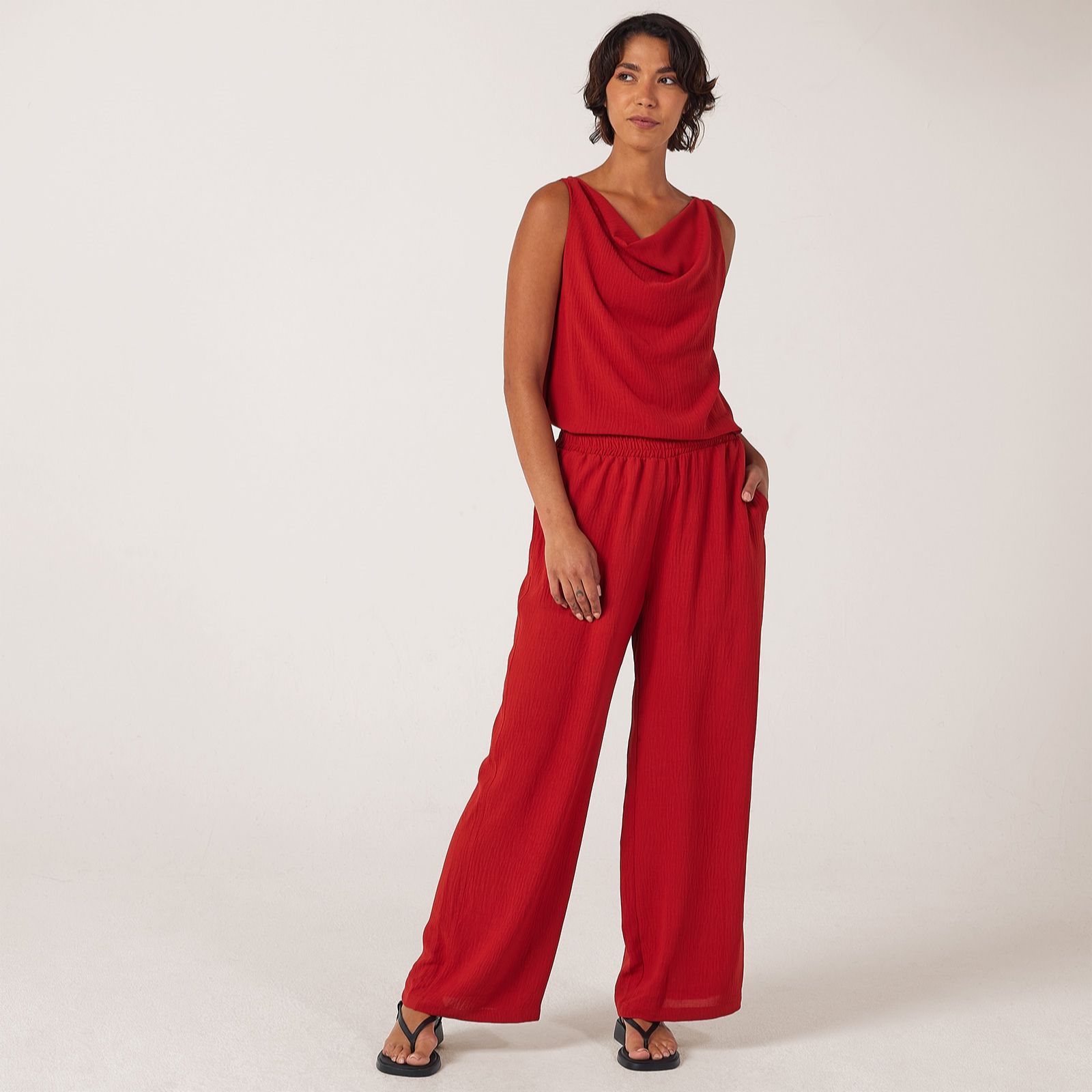 Kim & Co Crinkle Poplin Wide Leg Leah Standard Trousers with Pockets