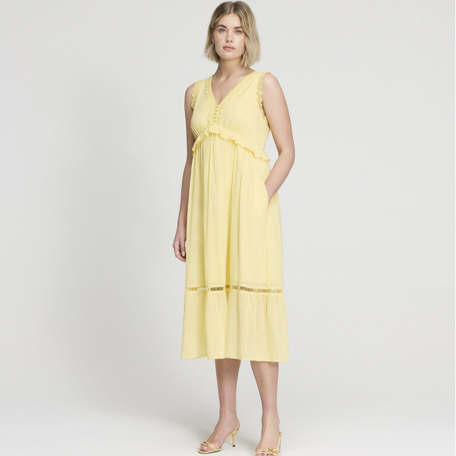 Finery London Myriam 100% Cotton Voile Lace Edged Maxi Dress Petite