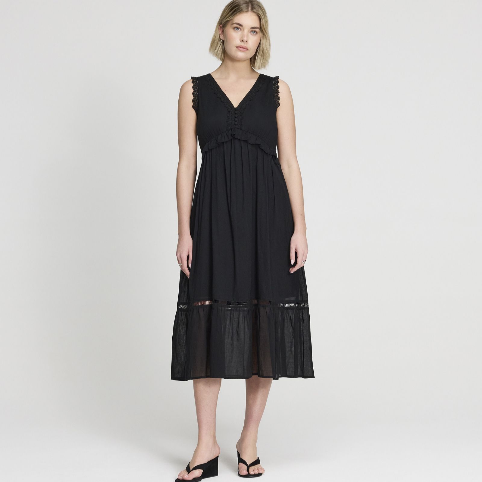 Finery London Myriam 100% Cotton Voile Lace Edged Maxi Dress Petite