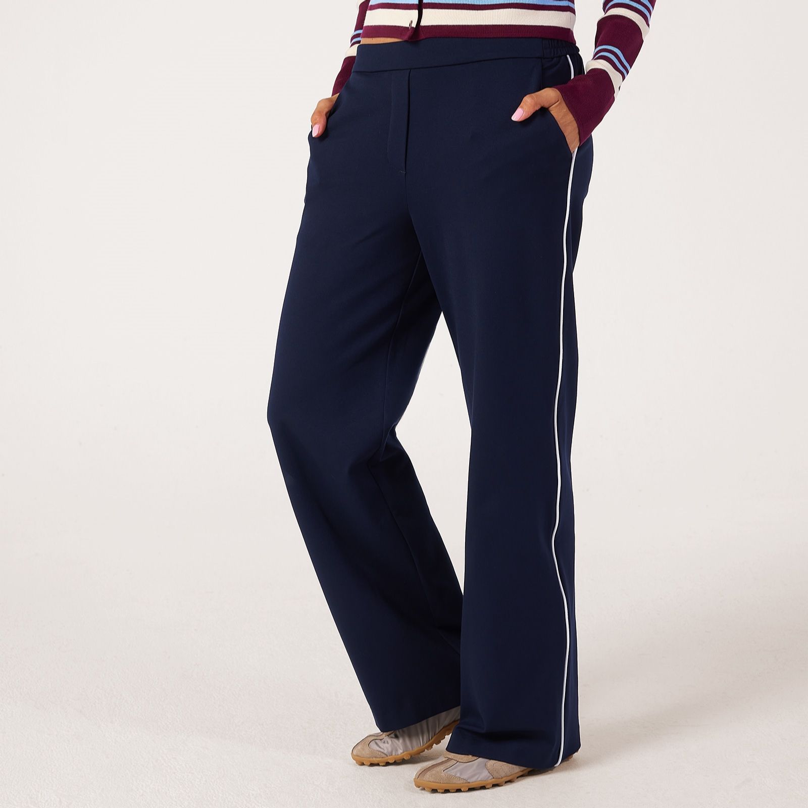 Helene Berman Stripe Ponte Stretch Waist Trousers