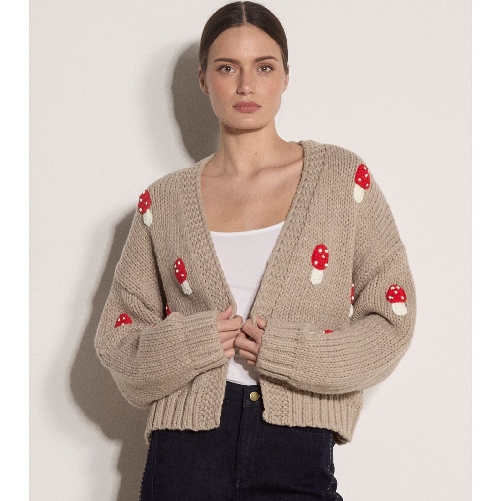 Apricot Motif Hand Knit Open Cardigan