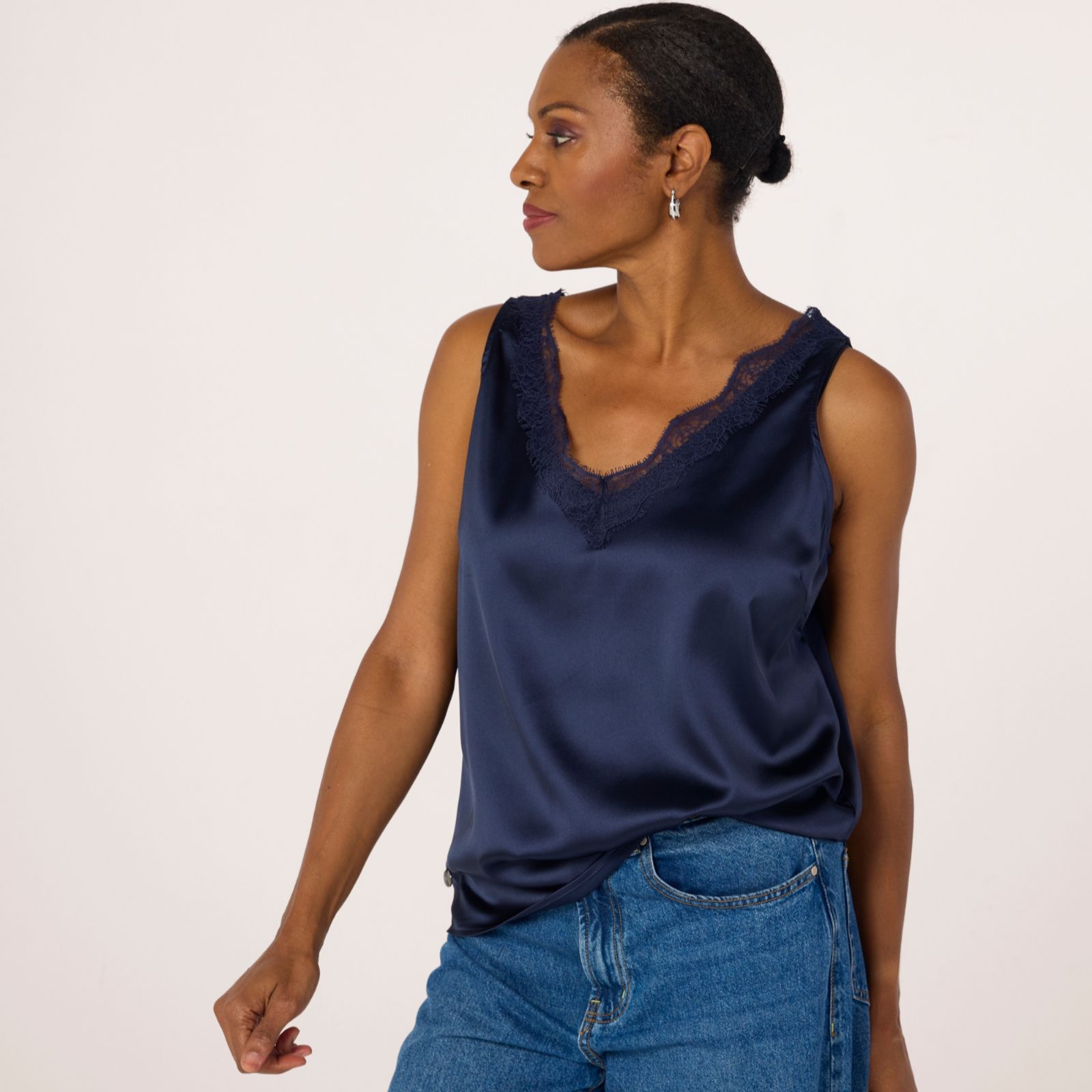 Malissa J Satin Vest with Lace Trim