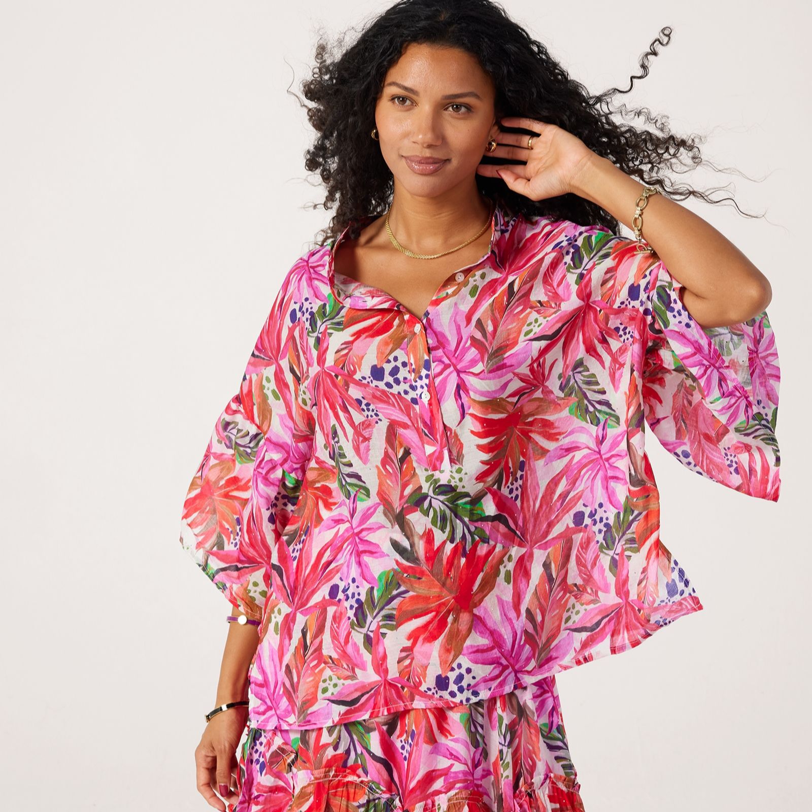 Malissa J Frilled Hem And Sleeve Printed Shirt