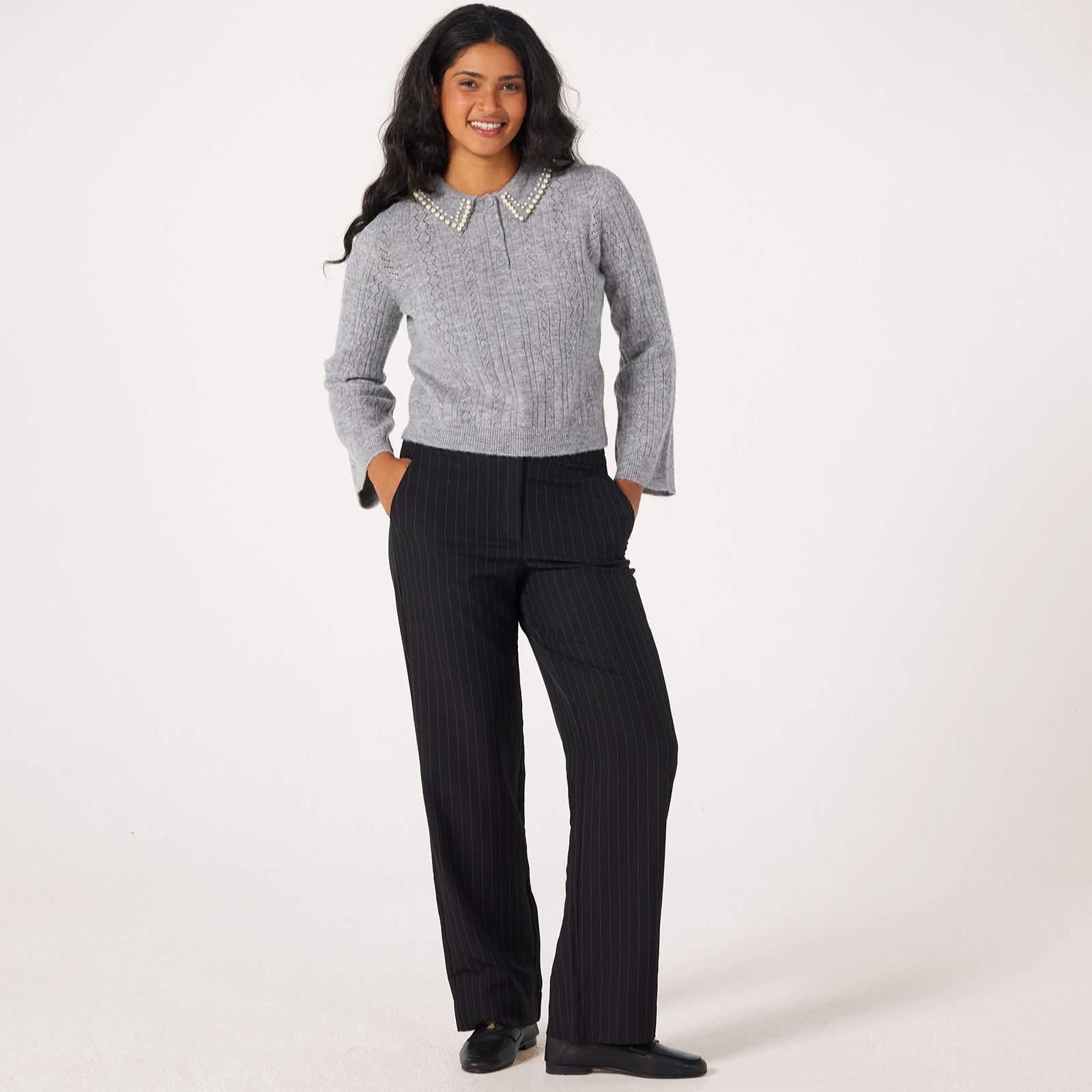 JDY Loui Straight-Leg Pinstripe Trousers
