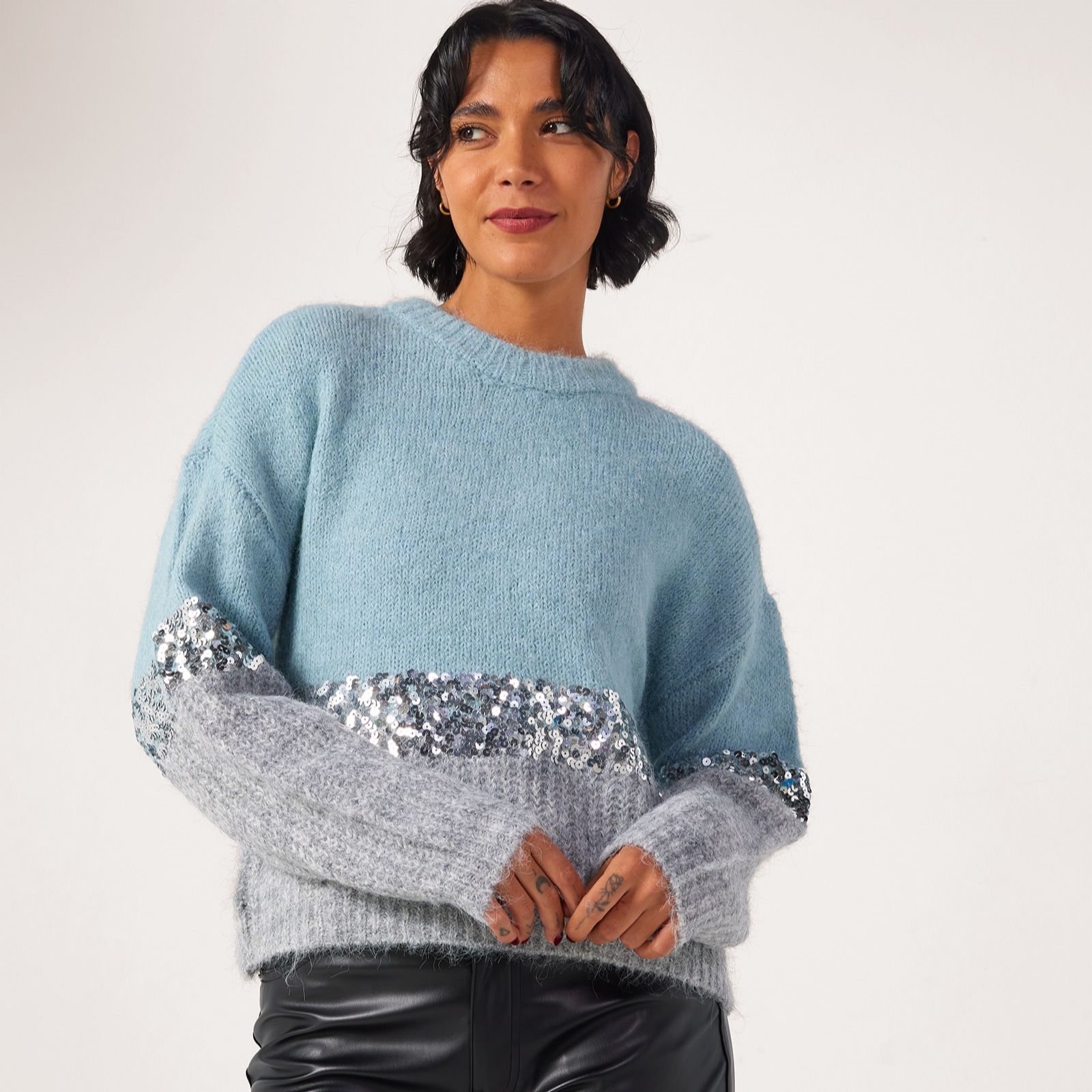 Only Maine Sequin Colour Block Knitted Jumper