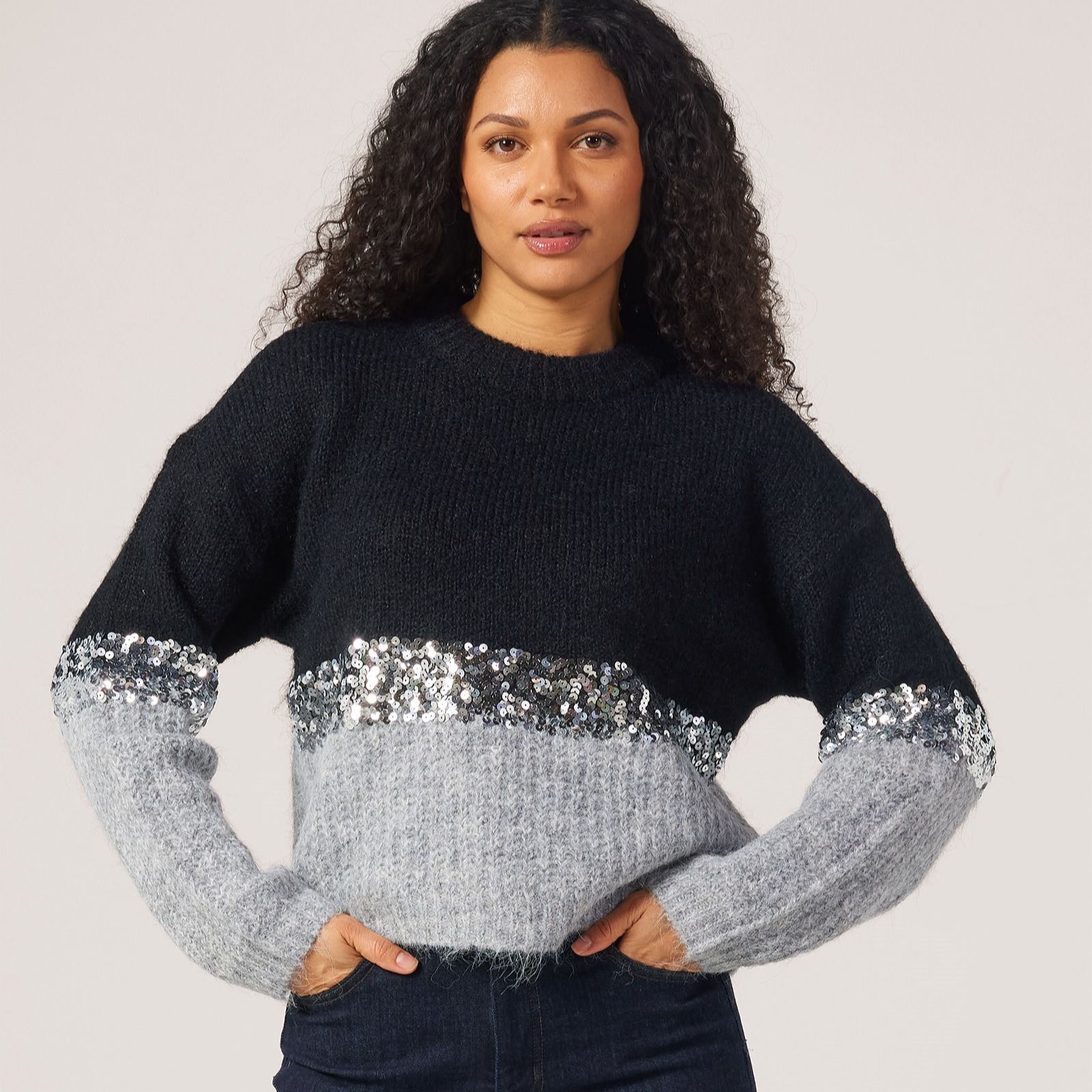 Only Maine Sequin Colour Block Knitted Jumper