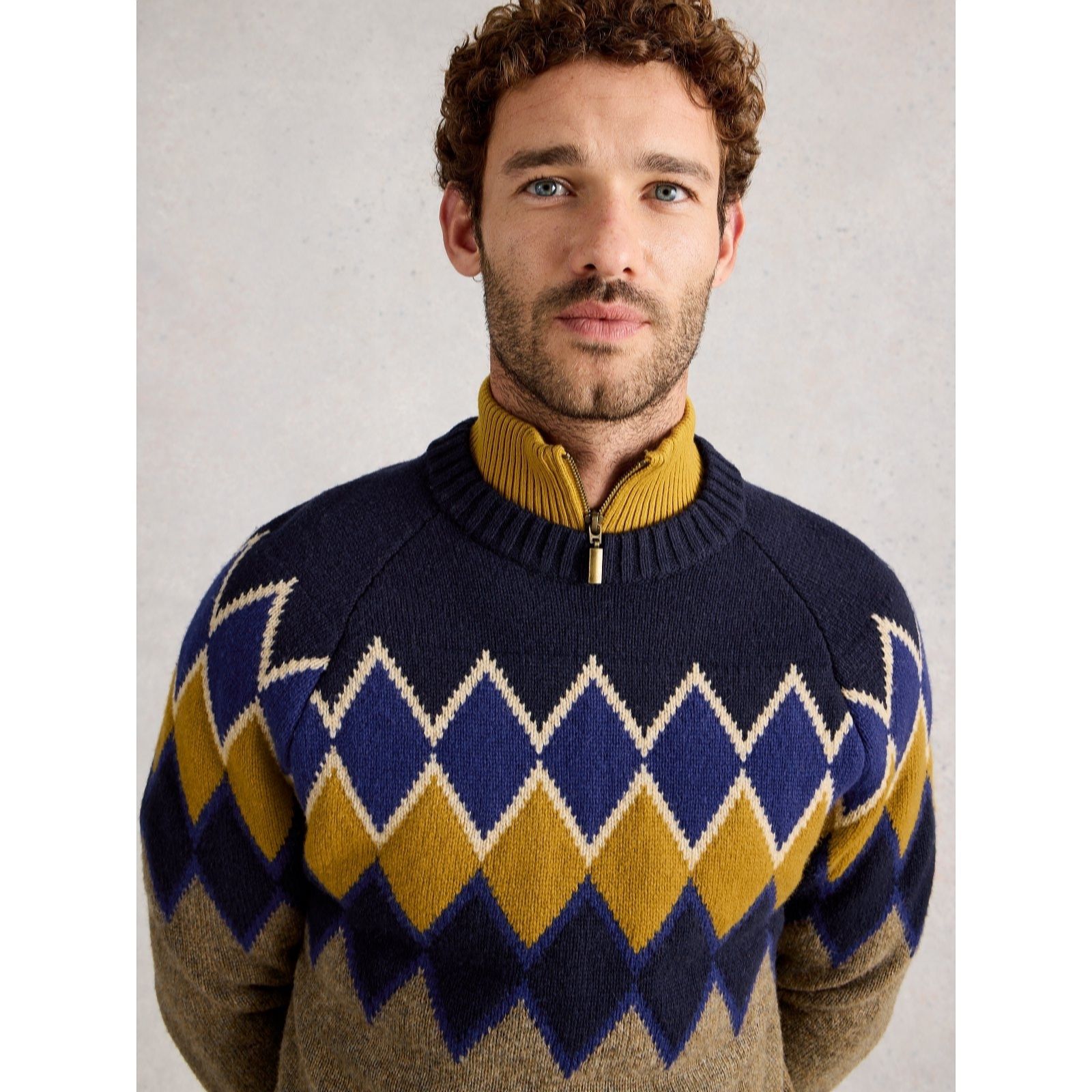 White Stuff Men's Alton Argyle Crew Neck Jumper