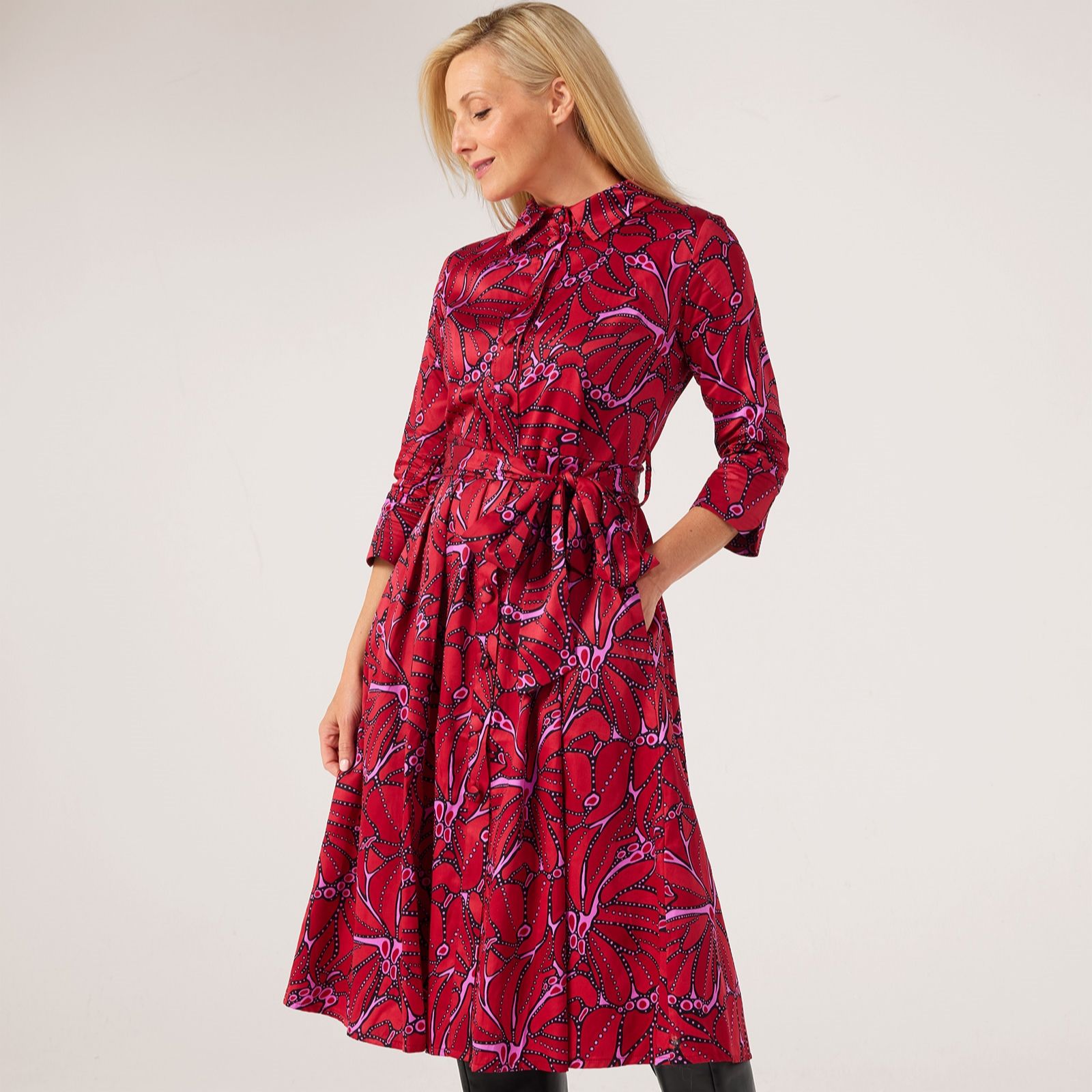 Helene Berman Printed Midi Shirt Dress