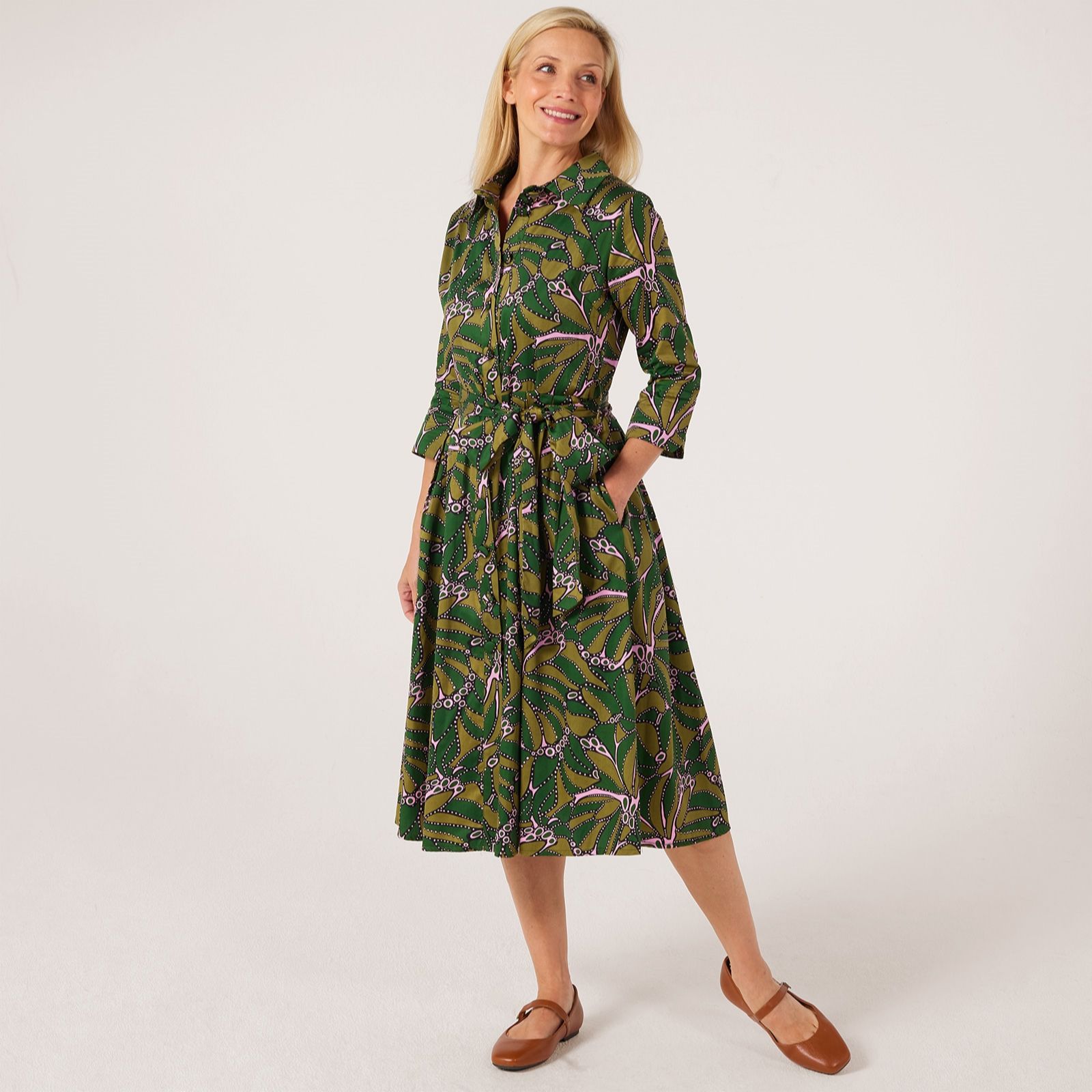 Helene Berman Printed Midi Shirt Dress