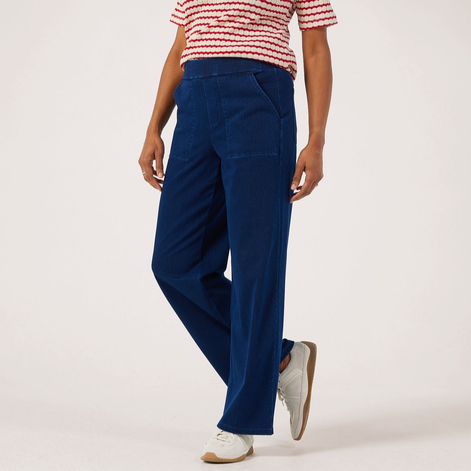  Denim & Co. Comfy Knit Denim Wide Leg Trouser Petite