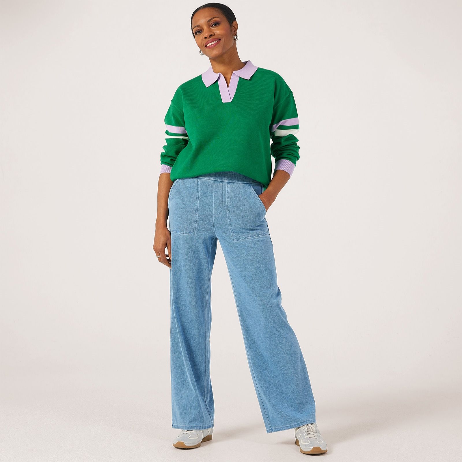 Denim & Co. Comfy Knit Denim Wide Leg Trouser Petite