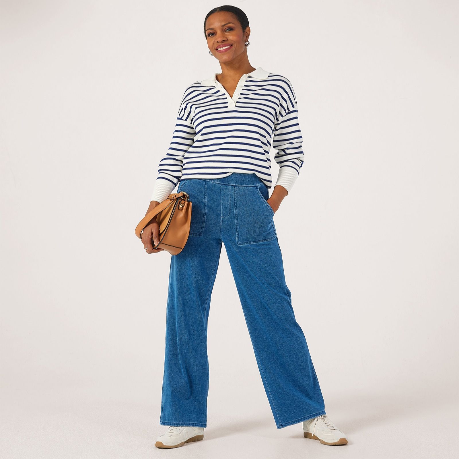 Denim & Co. Comfy Knit Denim Wide Leg Trouser Petite