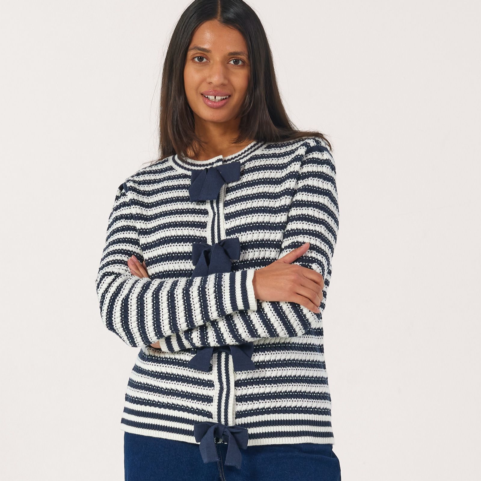 Izabel London Bow Front Cotton Blend Cardigan