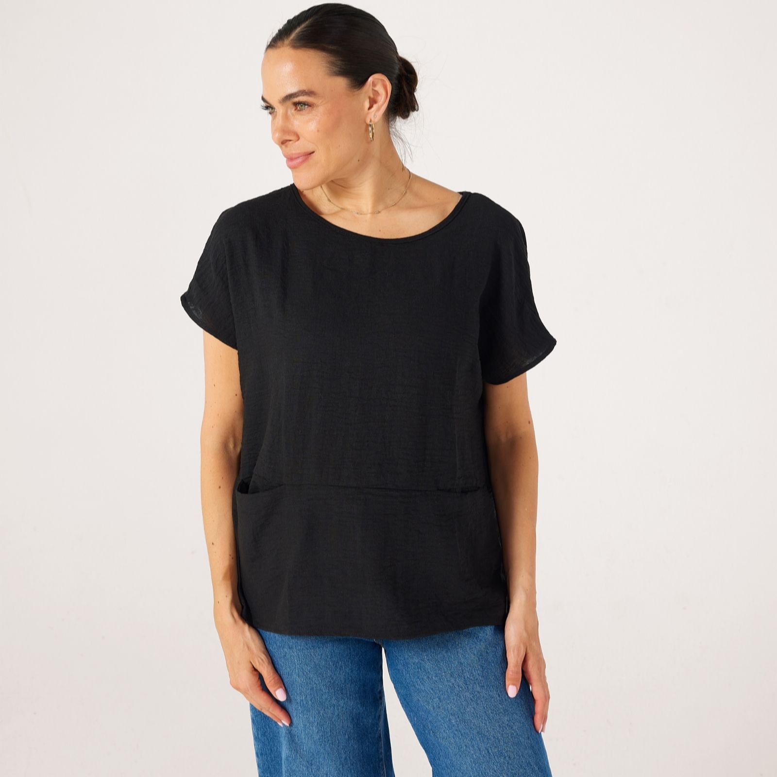 Kim & Co Linen Feel Loose Top With Pockets