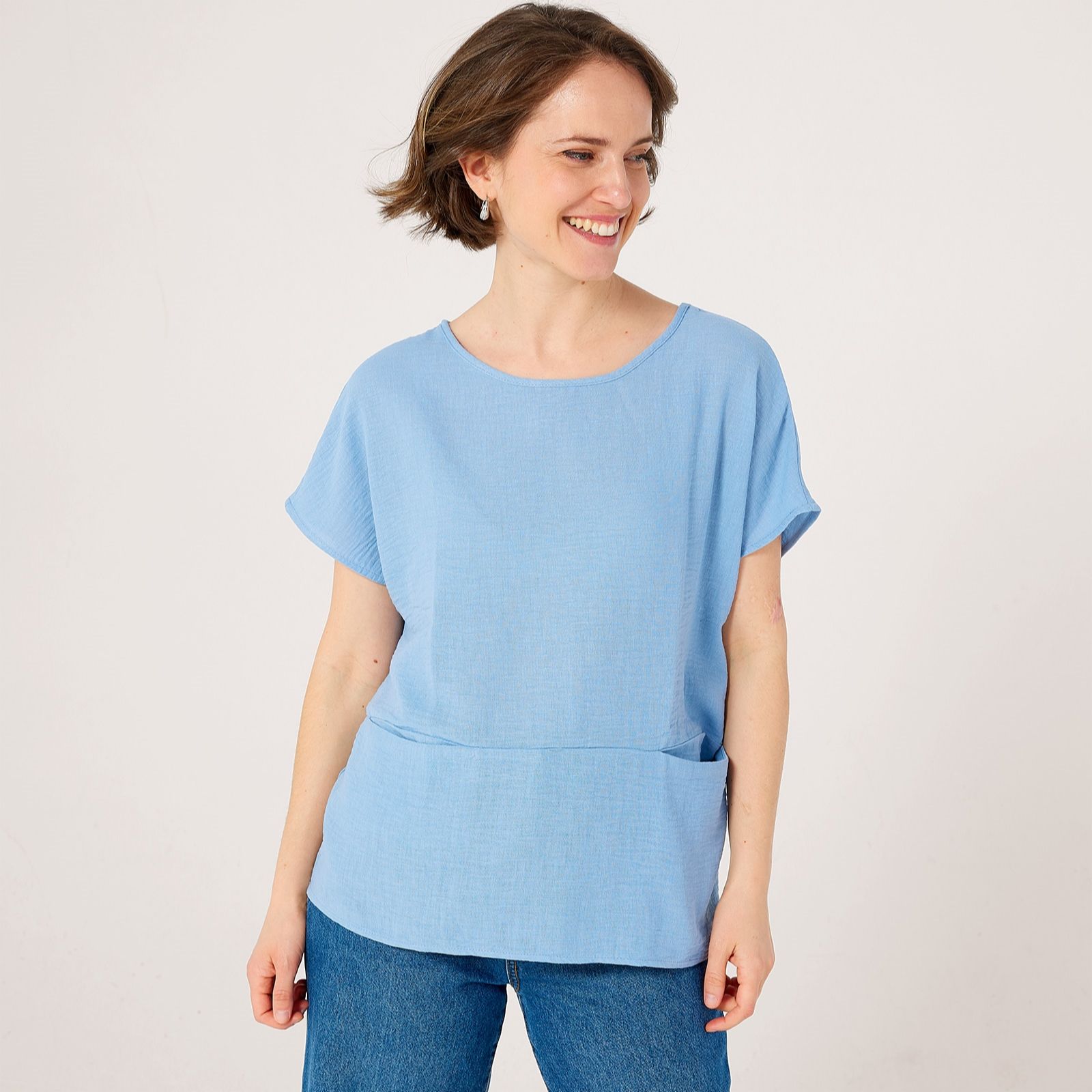 Kim & Co Linen Feel Loose Top with Pockets